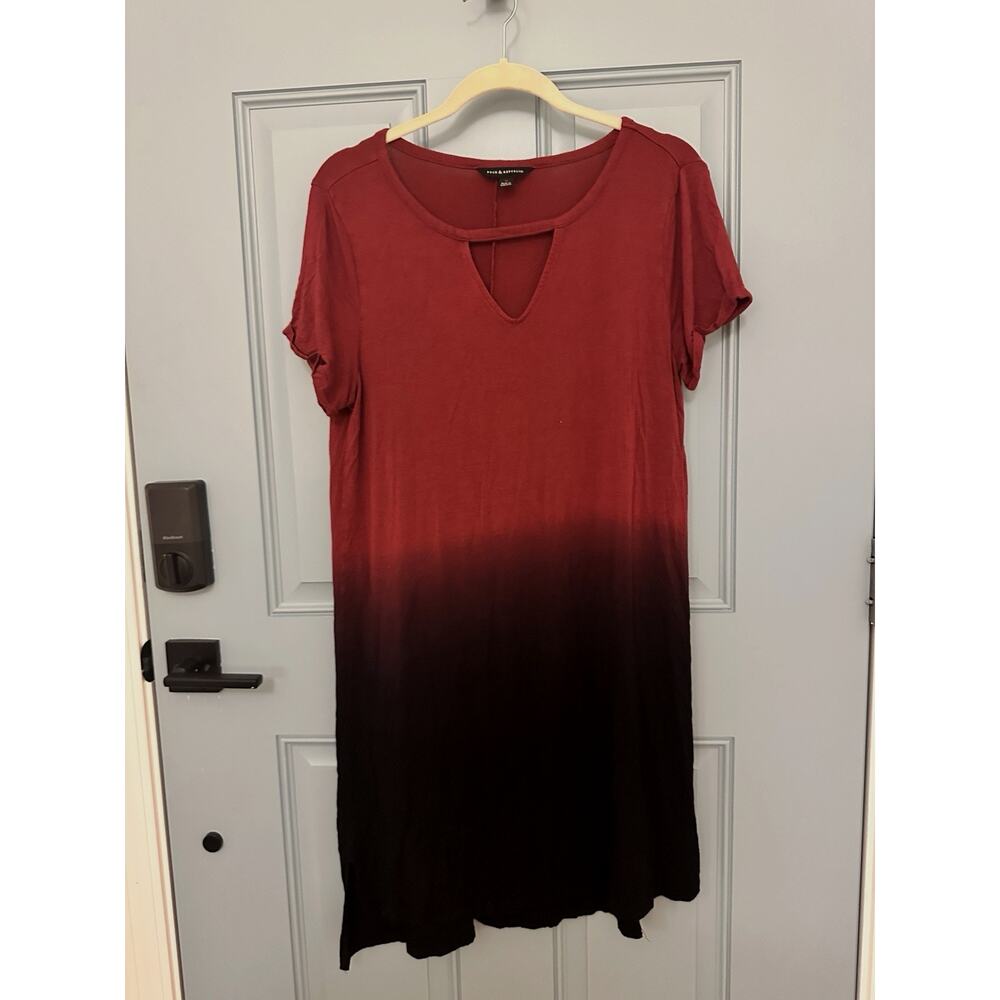 Rock & Republic T-shirt Dress Red Black Tie Dye‎ Freedom Ride Dip Dress Size M